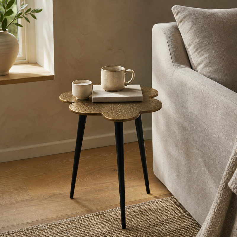 Brass Clover Side Table - Luxury Etched Botanical