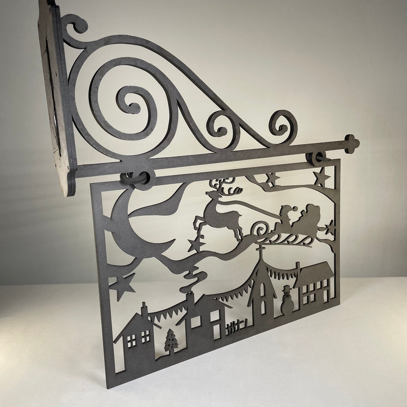 Hanging Santa Scene Sign - Handmade Ornament