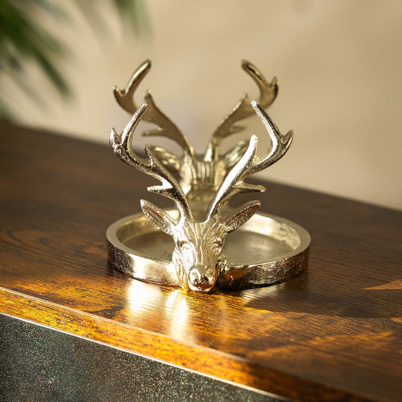Dual Reindeer Head Candle Holder