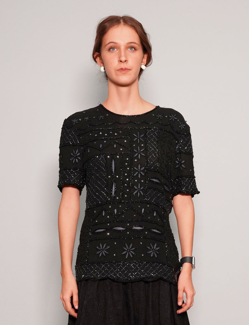Vintage Black Sequinned Top