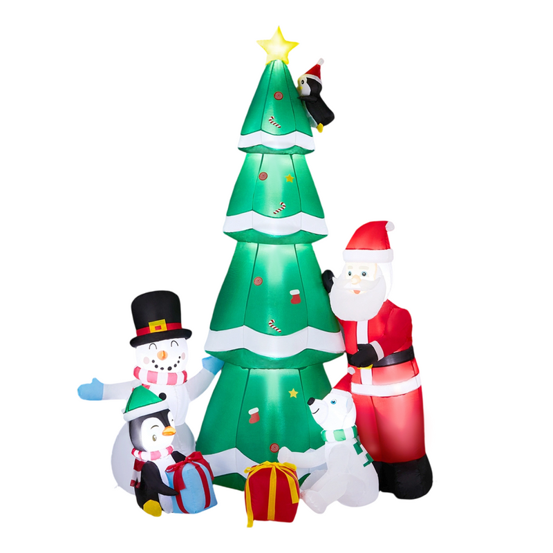 2.25M Lighted Christmas Inflatable Decoration, Inflatable Christmas Tree with Santa and Snowman, Funny Blow Up Yard Decorations with Built-in LED Lights for Holiday Party Front Yard Lawn Garden Decor