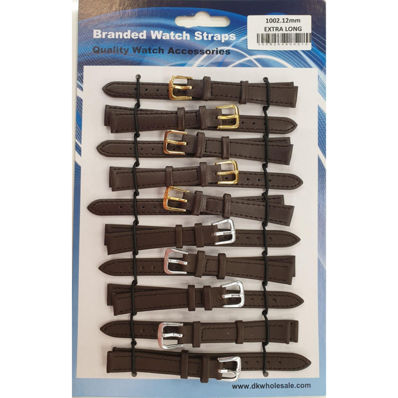 Brown Leather Extra Long Watch Straps Pk10 size 8mm 1002BR