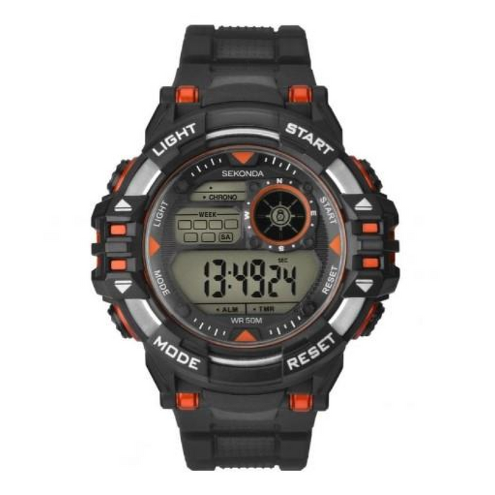 Sekonda Mens Sports Chronograph 50m Water Resistance Digital Black Rubber Strap Watch