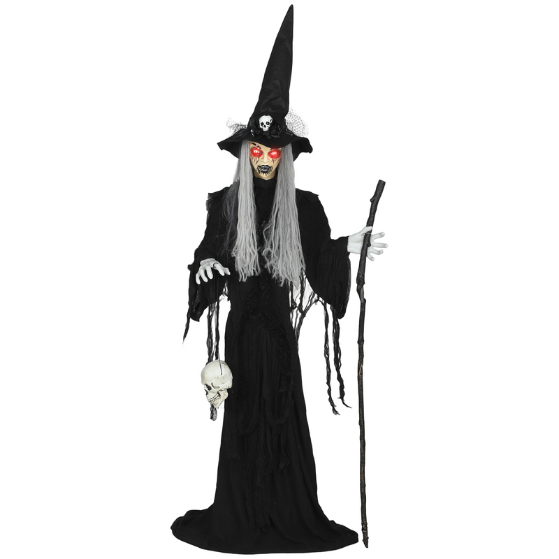 Outsunny Voice Activated Halloween Animatronics Standing Witch, Black