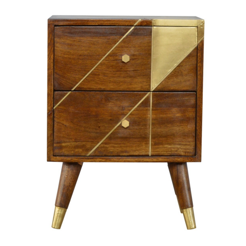 Artisan Furniture Solid Wood Gold Geometric Chestnut Bedside