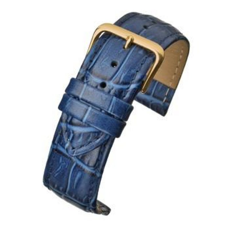 Blue Padded Crocodile Grain Leather Watch Strap 12mm