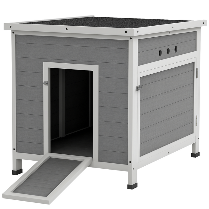 PawHut Wooden Duck House, Poultry Coop w/ Double Doors, Openable Roof, Grey