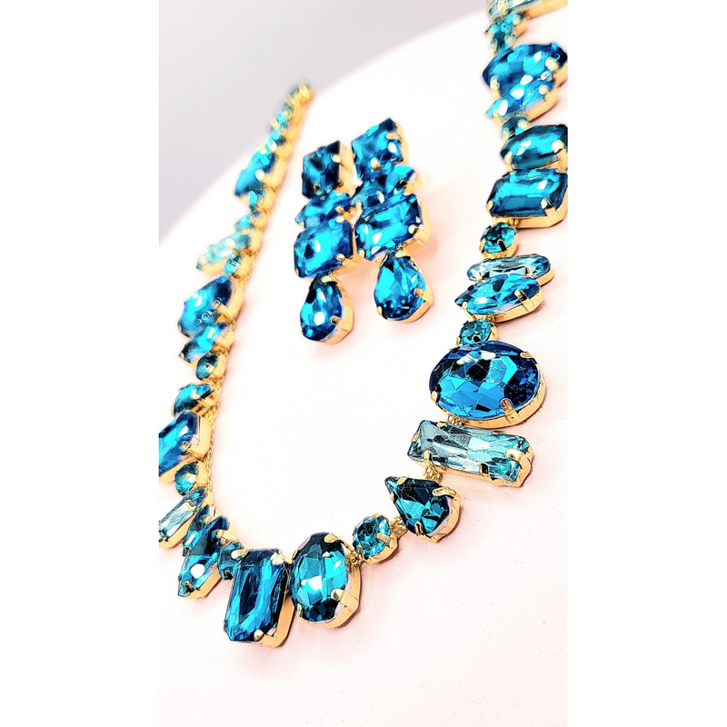 Blue Crush Crystal Necklace & Earring Set