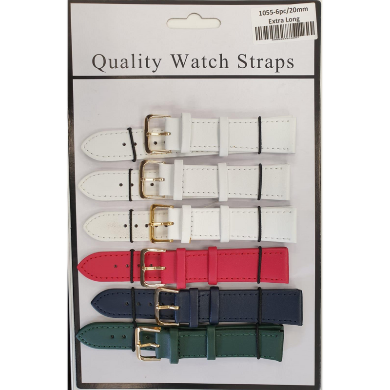 Leather Extra Long Watch Straps Pk6 Assorted colours 1055C.22mm