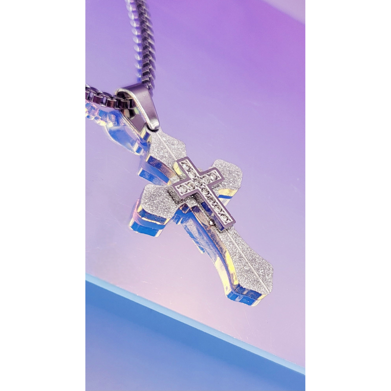 Glitter Silver Cross Necklace