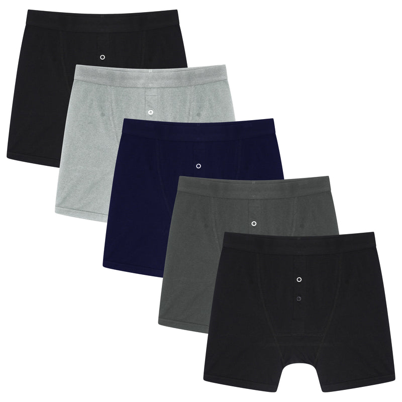 Pack of 5 Men's Cotton Boxer Shorts Button Fly Breathable Stretchy Classic Trunks Premium Comfort Everyday Wear Gym Sports Sock Stack
