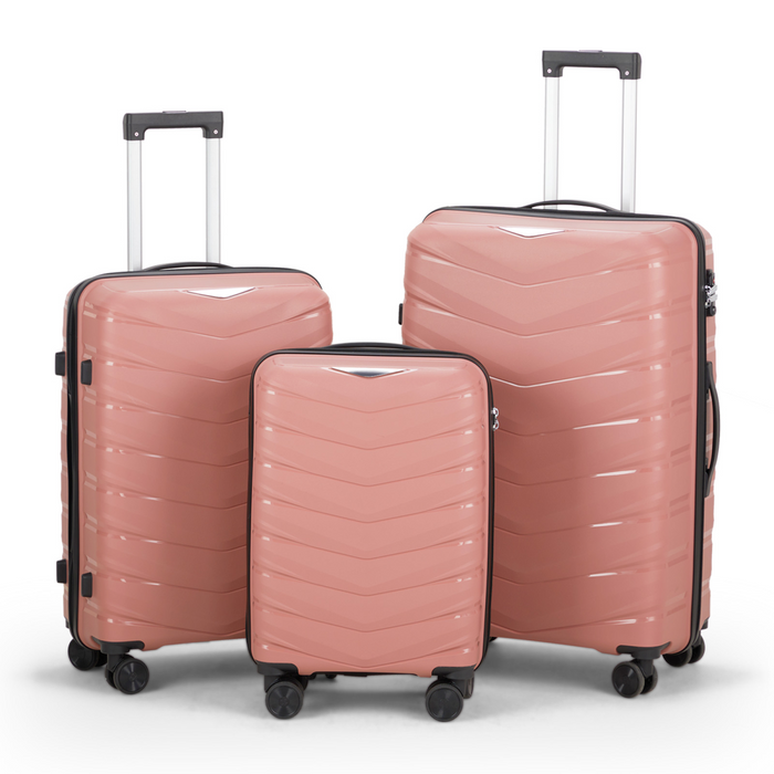 V-shaped stripes 3-in-1 PP trolley case 20in 24in 28in PP iron trolley fashionable colour - rose gold (grain pattern)