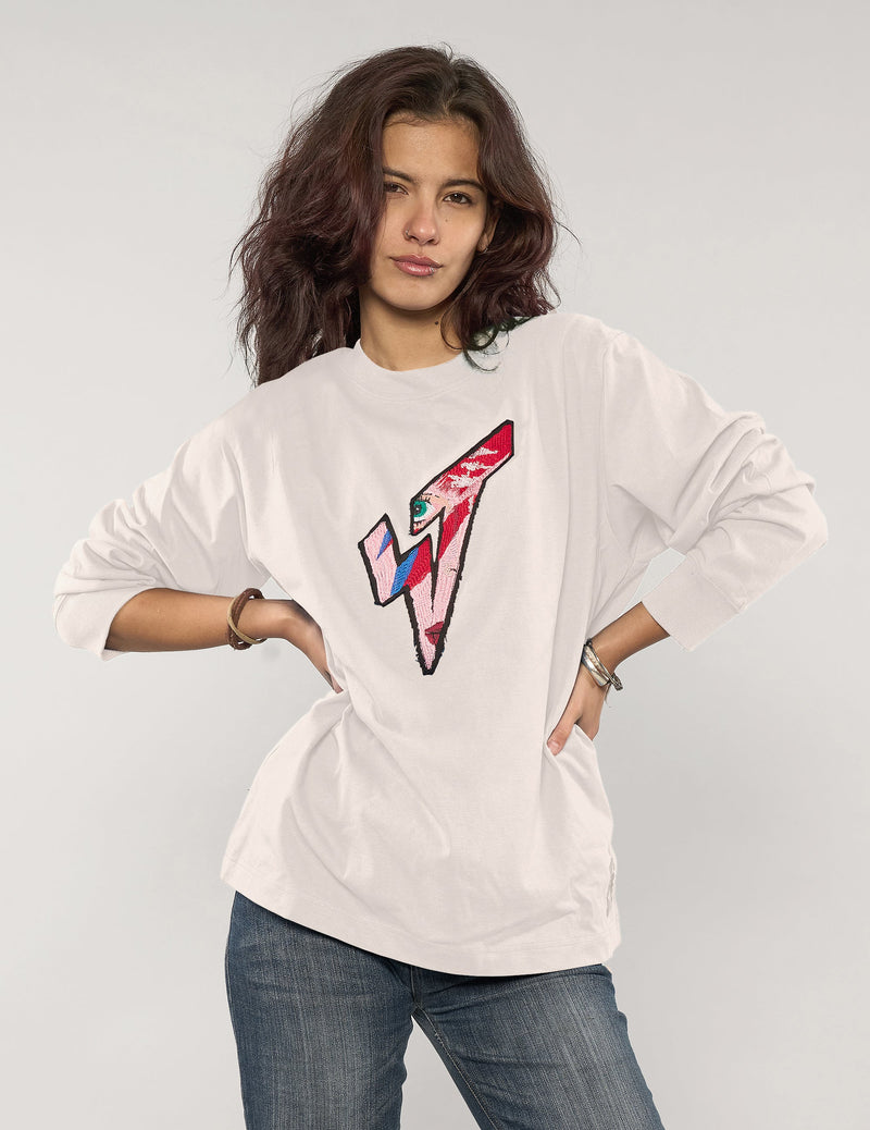ST Aladdin Sane Long Sleeve Logo Tee in Ecru