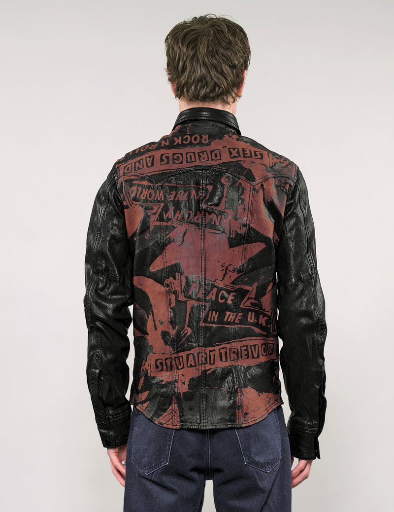 'Peace' Laser Printed Leather Jacket