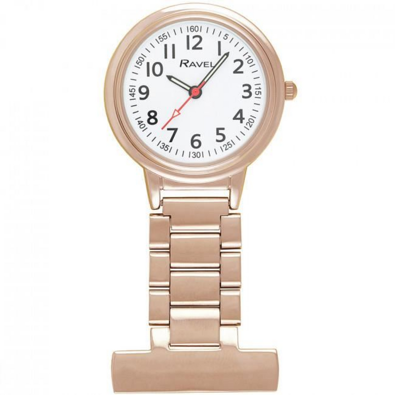 Ravel Easy-Read Nurse White Dial Rose Gold Tone Fob Watch - R1101.40