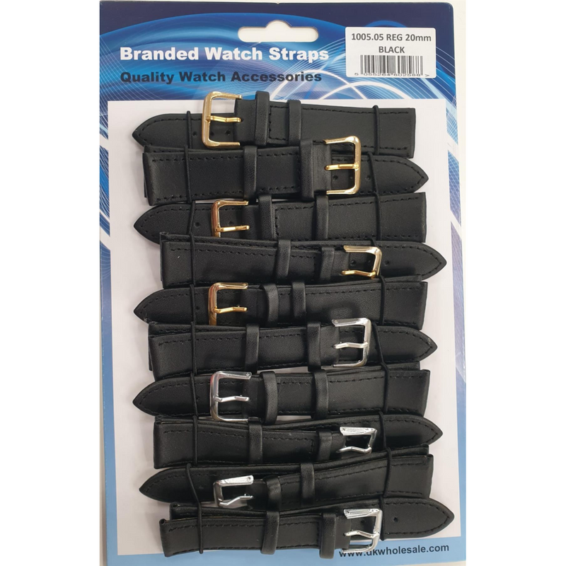 Leather Black Watch Straps Pk10 size 20mm 1005.05