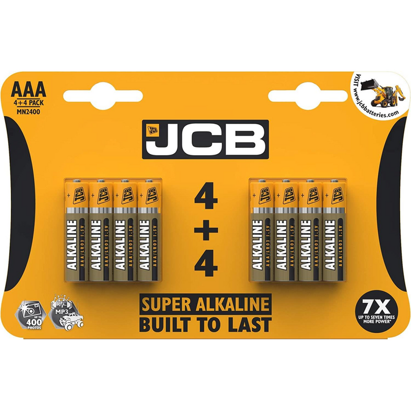 JCB AAA Super Alkaline Batteries 8 Per Card - Box of 12