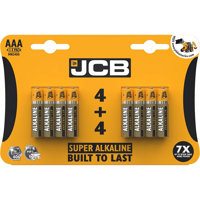 JCB AAA Super Alkaline Batteries 8 Per Card - Box of 12