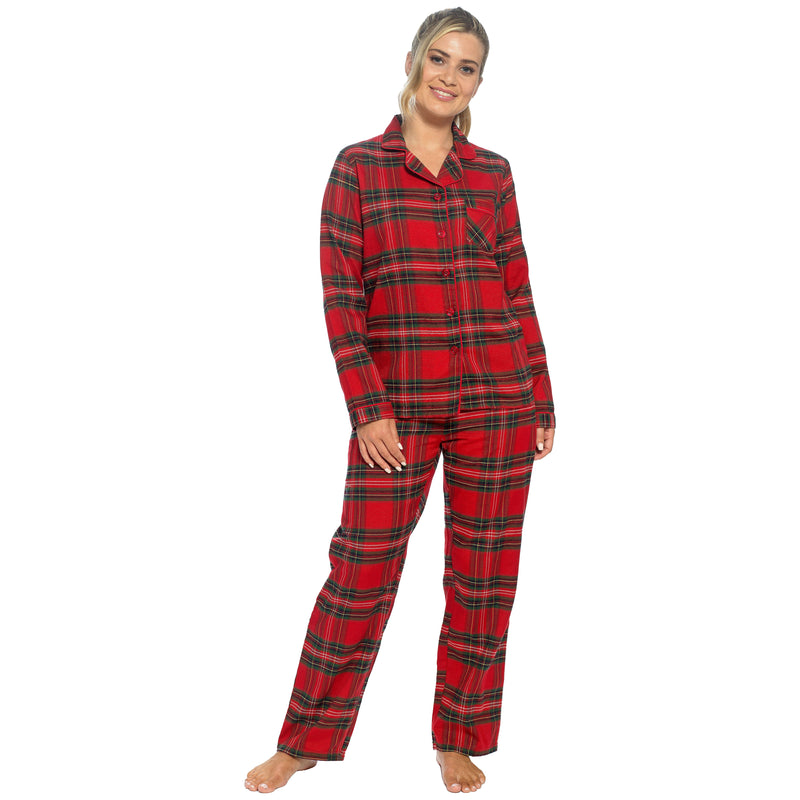 Women's Soft Brushed Cotton Flannelette Pajama Set with Elastic Waistband Cozy Check Pattern Sleepwear for All Seasons Small to XLarge by Daisy Dreamer