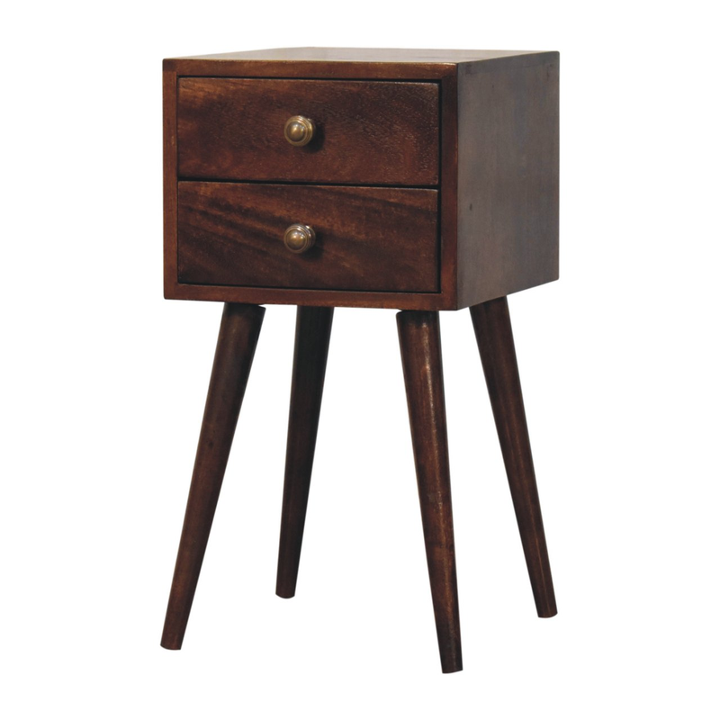 Artisan Furniture Solid Wood Mini 2 Drawer California Walnut Bedside, Dark Brown