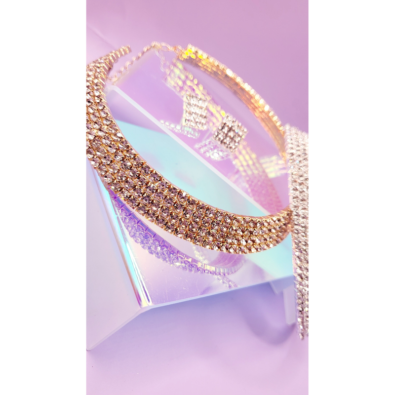 Queen Glam Crystal Duo Choker & Earrings