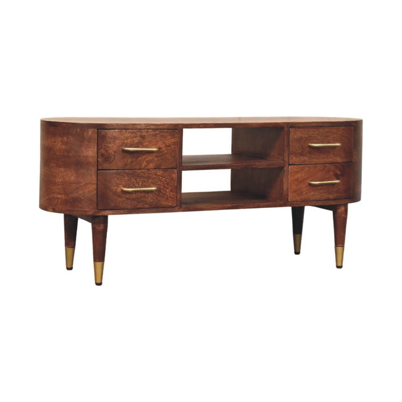 Artisan Furniture Solid Wood Valenza Media Unit, 4 Drawers & 2 Open Slots, Brown