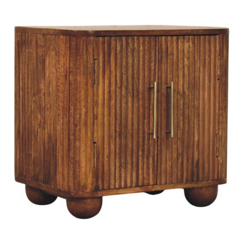 Artisan Furniture Solid Wood Solis Fluted Mini Sideboard, 2 Doors, 2 Shelves, Beige