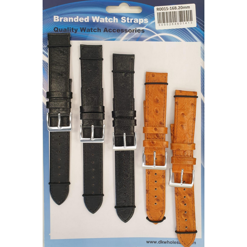 R001S-16B 18MM 5PK LEATHER WATCH STRAPS