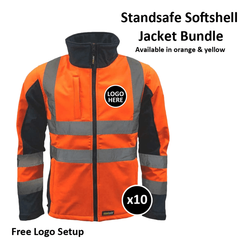 Standsafe HV018 Hi-Vis Work Softshell Jacket Bundle Inc Logo - 10 Items