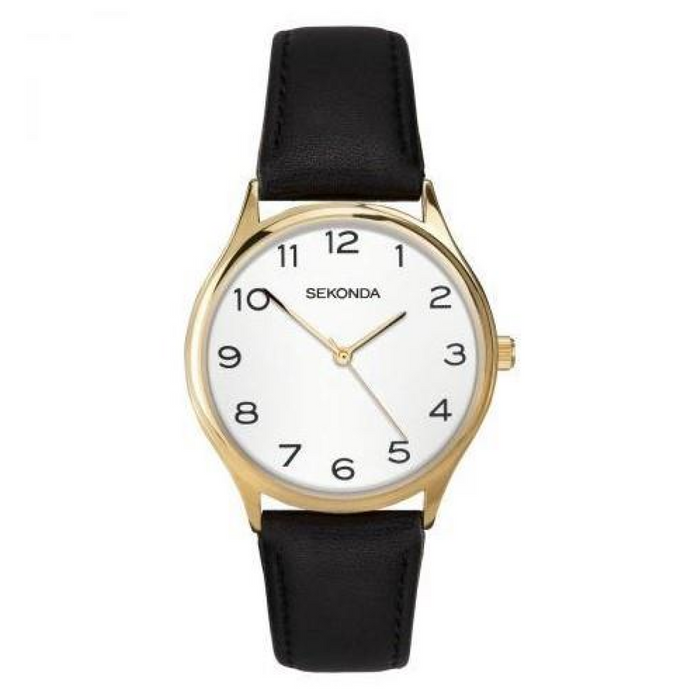 Sekonda Mens Basic White Dial With Black Leather Strap Watch 1854