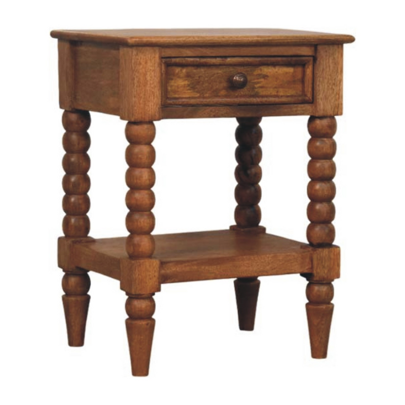 Artisan Furniture Solid Wood Spindle Bedside, 1 Drawer, 1 Shelf, Brown