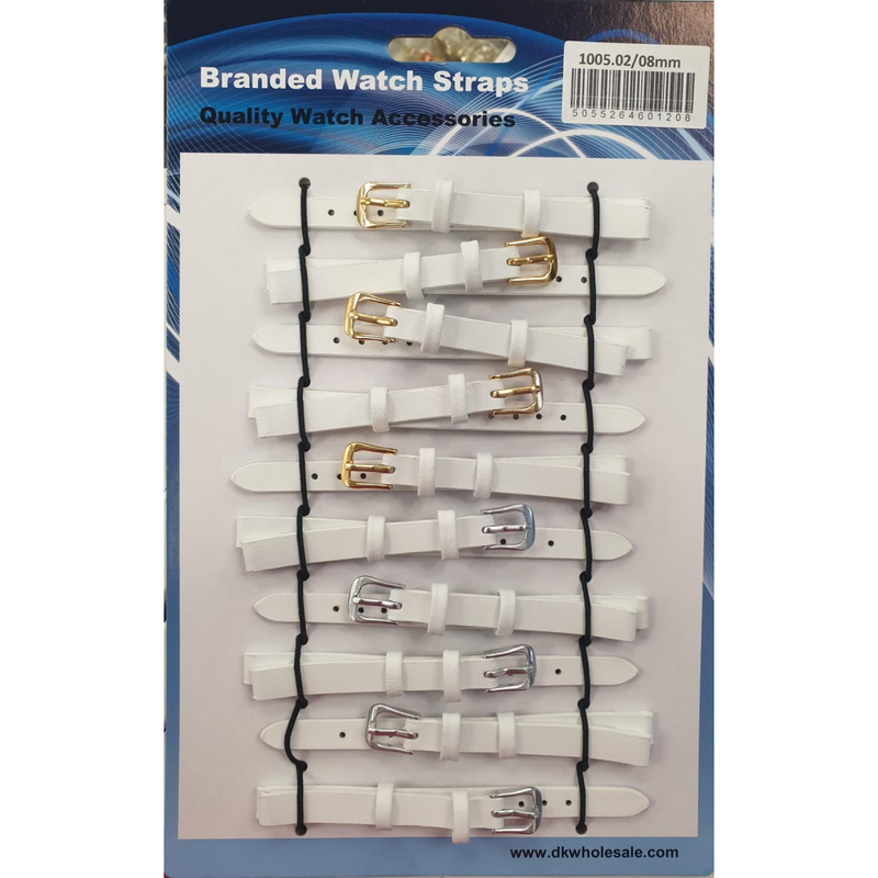 Leather White Watch Straps Pk10 size 8mm 1005.02