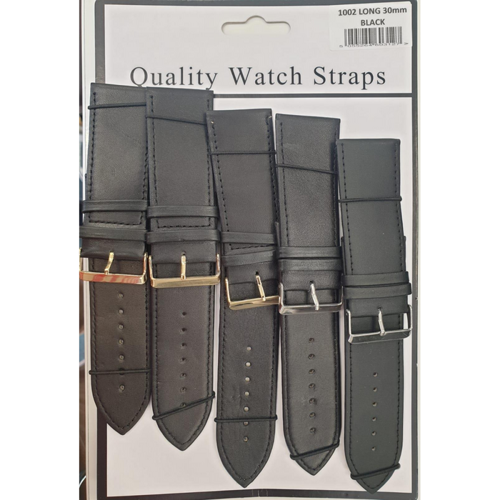 Black Leather Extra Long Watch Straps Pk5 size 28mm 1002BK