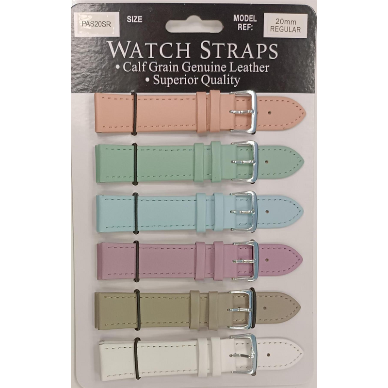 PASSR Sun Mixed Pastille Colour Calf Leather Watch Straps Regular card of 6 - Silver Buckle