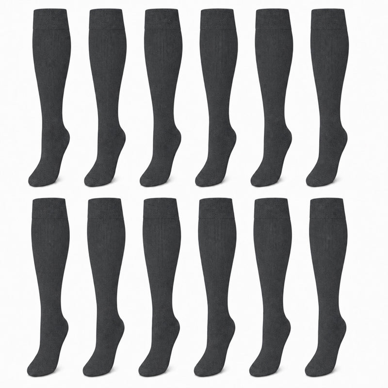 12 Pairs Girls Cotton Rich Long School Socks Durable Comfortable Breathable Sculpted Heels and Toes Sizes 9-12 12-3 4-6 Navy Grey Black White by Sock Stack