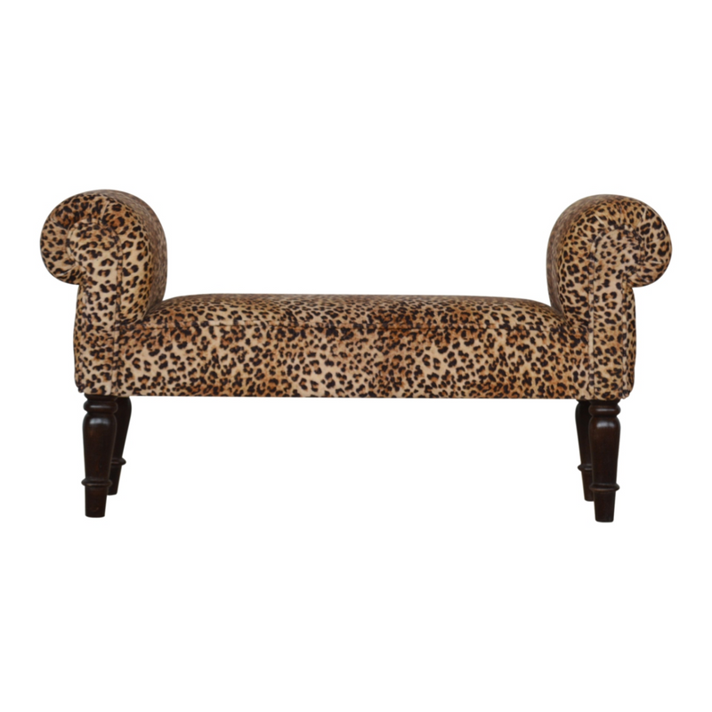 Artisan Furniture Solid Wood Leopard Print Velvet Bench