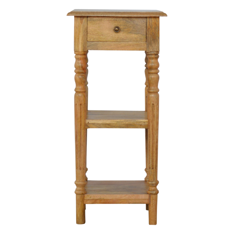Artisan Furniture Solid Wood Turned Leg Telephone Table, 1 Drawer & 2 Open Slots, Beige