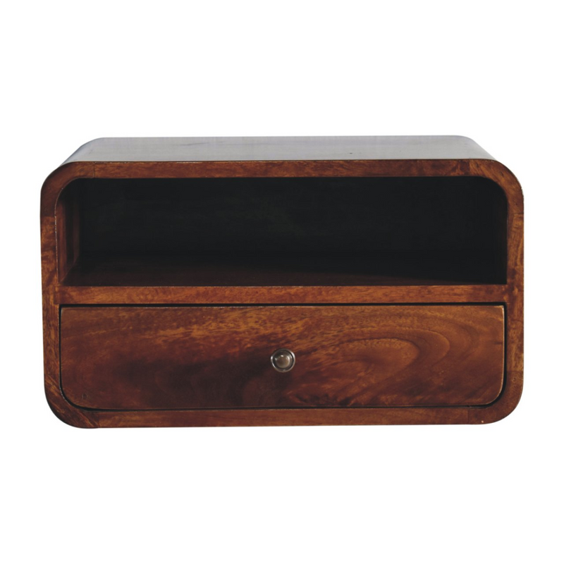 Artisan Furniture Solid Wood Large Chestnut Curve Upper Slot Floating Bedside
