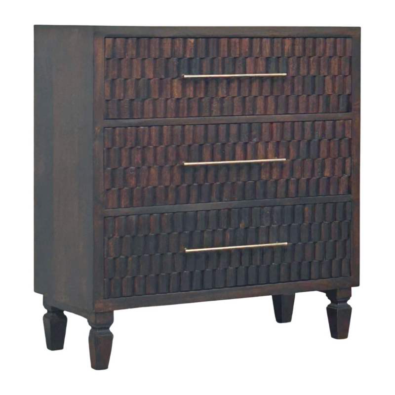 Artisan Furniture Solid Wood Arno Chest, 3 Drawers, Dark Brown