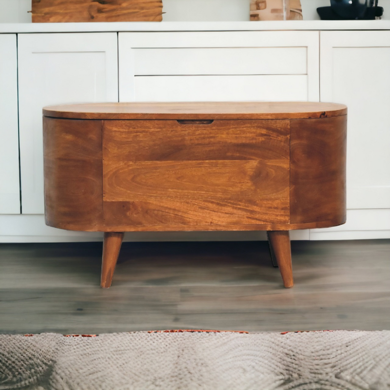 Artisan Furniture Solid Mango Wood Chestnut Rounded Lid up Blanket Box