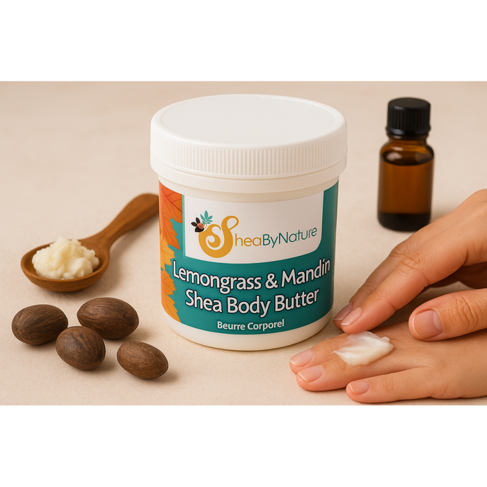 Sheabynature Lemon grass & Mandarin Shea Butter Body Butter, Refreshing Intensive Body Moisturiser for very Dry Skin. 100% Natural Hand made. 250g