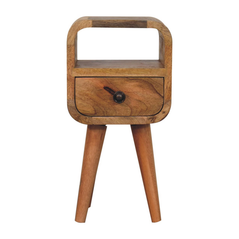 Artisan Furniture Solid Wood Extra Mini Oakish Curve Open Slot Bedside, 1 Drawer, Brown