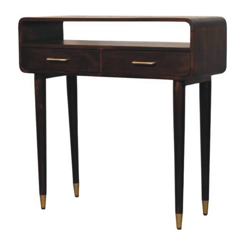 Artisan Furniture Solid Wood Apollo Loop Console Desk, 2 Drawers, 1 Open Slot, Dark Brown