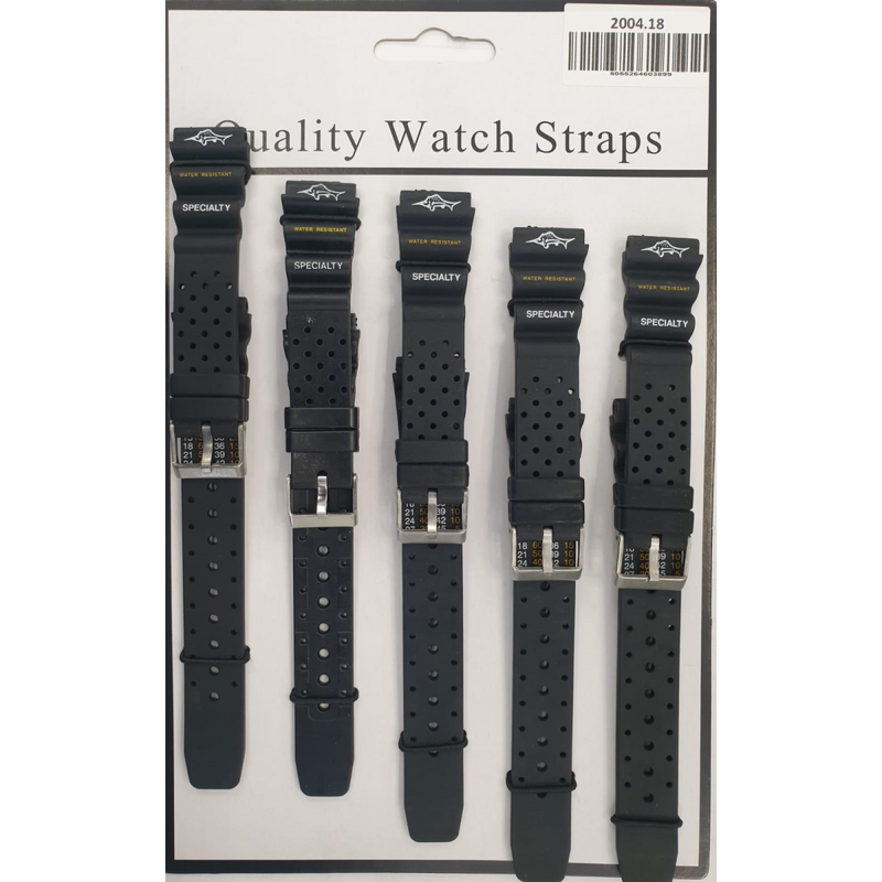2004 5PK BLACK PU WATCH STRAPS 18mm