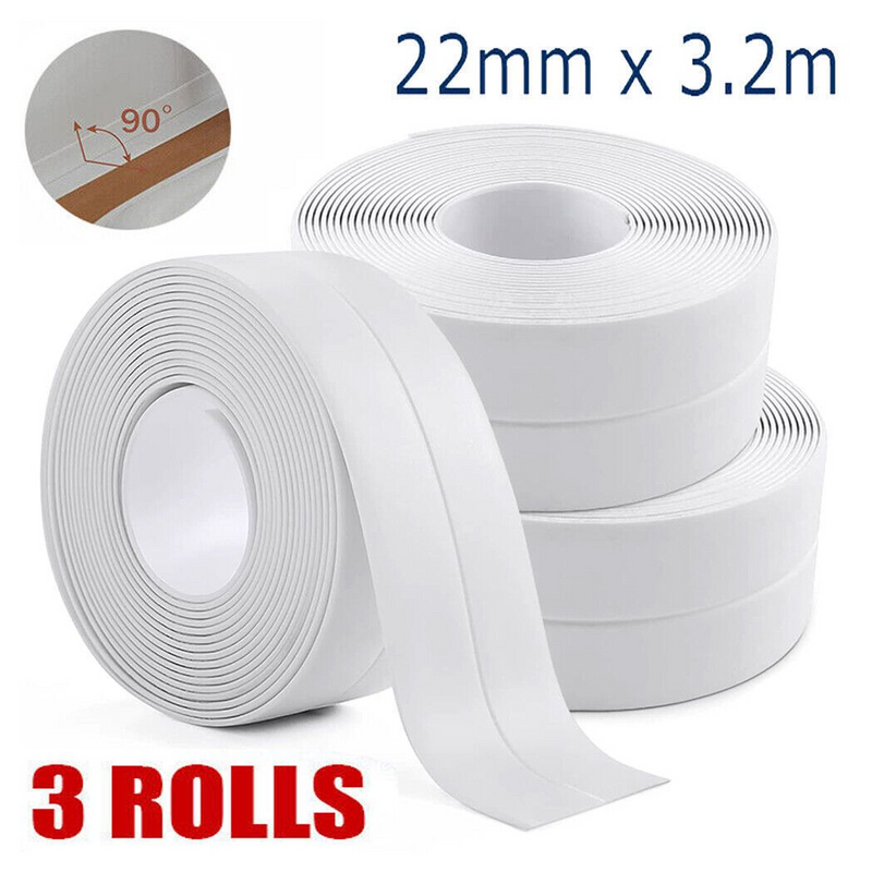 3PCS Bath Kitchen Caulk Tape Sealant Strip PVC Self Adhesive Toilet Wall Sealing Tape