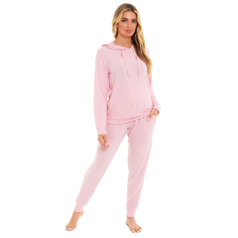 Luxurious Womens Pink Grey Cosy Hooded Pyjama Set Soft Comfortable Stretchable Loungewear Long Sleeve Hoodie and Pants Ideal Gift Daisy Dreamer