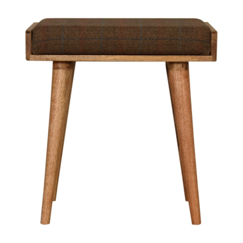 Artisan Furniture Solid Mango Wood Multi Tweed Tray Style Footstool