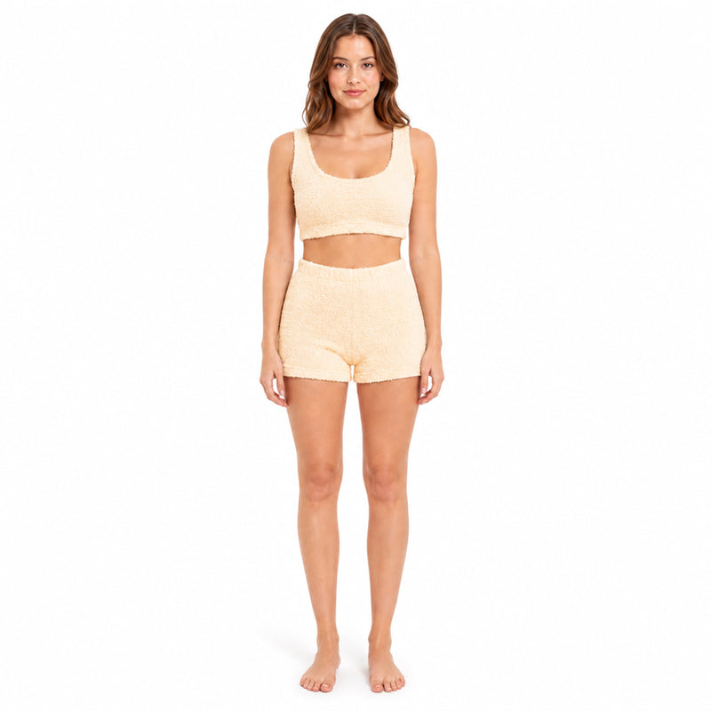 Women's Ultra-Soft Teddy Fleece Crop Top and Shorts Pyjama Loungewear Set Cozy Fluffy Nightwear Perfect for Home Comfort and Relaxation by Daisy Dreamer