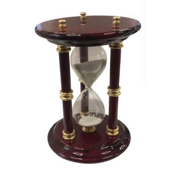 Miniature Clock 15cm Solid Matt Brown Wooden Gold Plated Large Hourglass Sand Timer IMP807