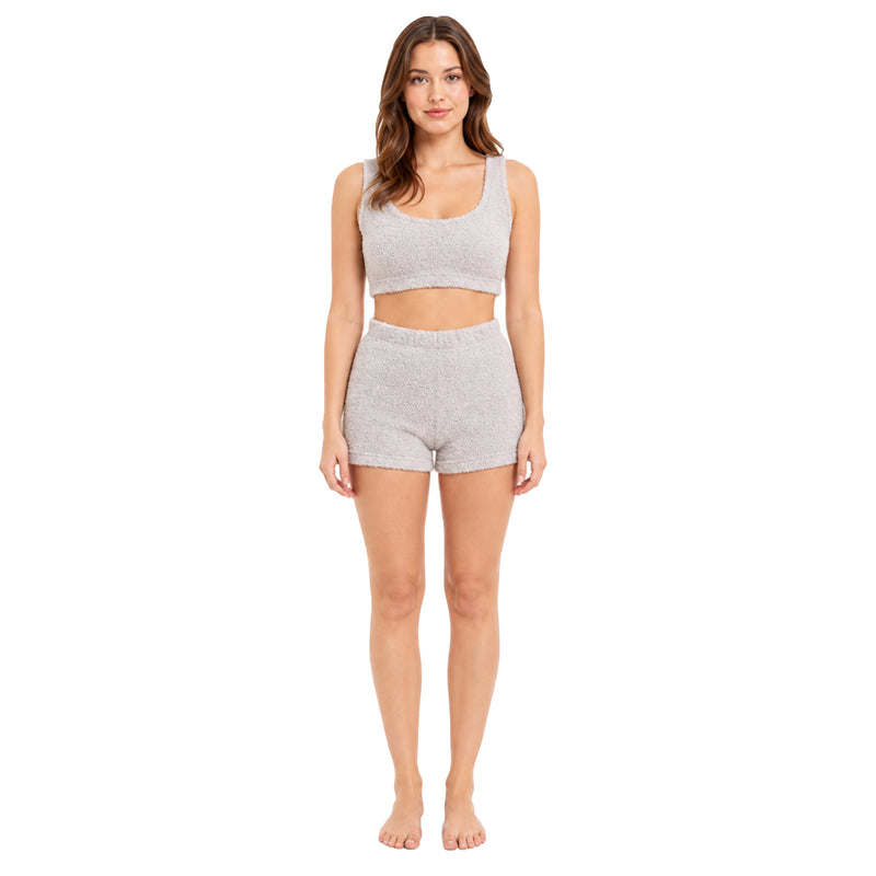 Women's Ultra-Soft Teddy Fleece Crop Top and Shorts Pyjama Loungewear Set Cozy Fluffy Nightwear Perfect for Home Comfort and Relaxation by Daisy Dreamer